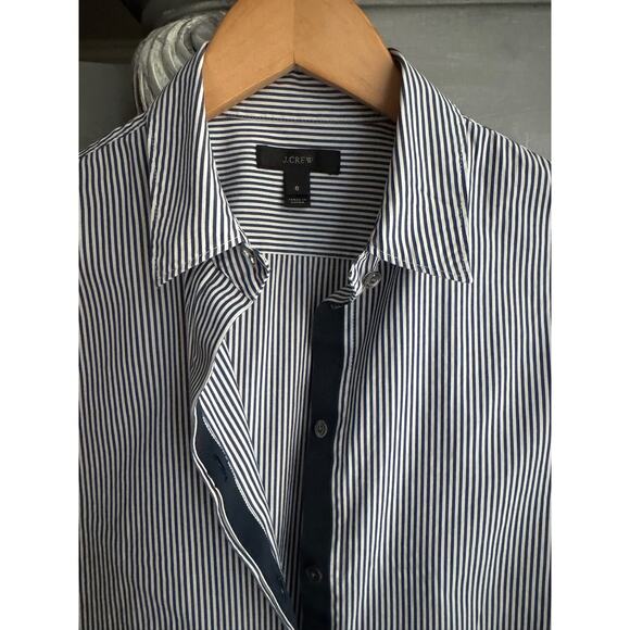 J.Crew Striped Button Down Shirt Navy Blue White Sz 6 Oversized Boyfriend Preppy - Picture 1 of 14
